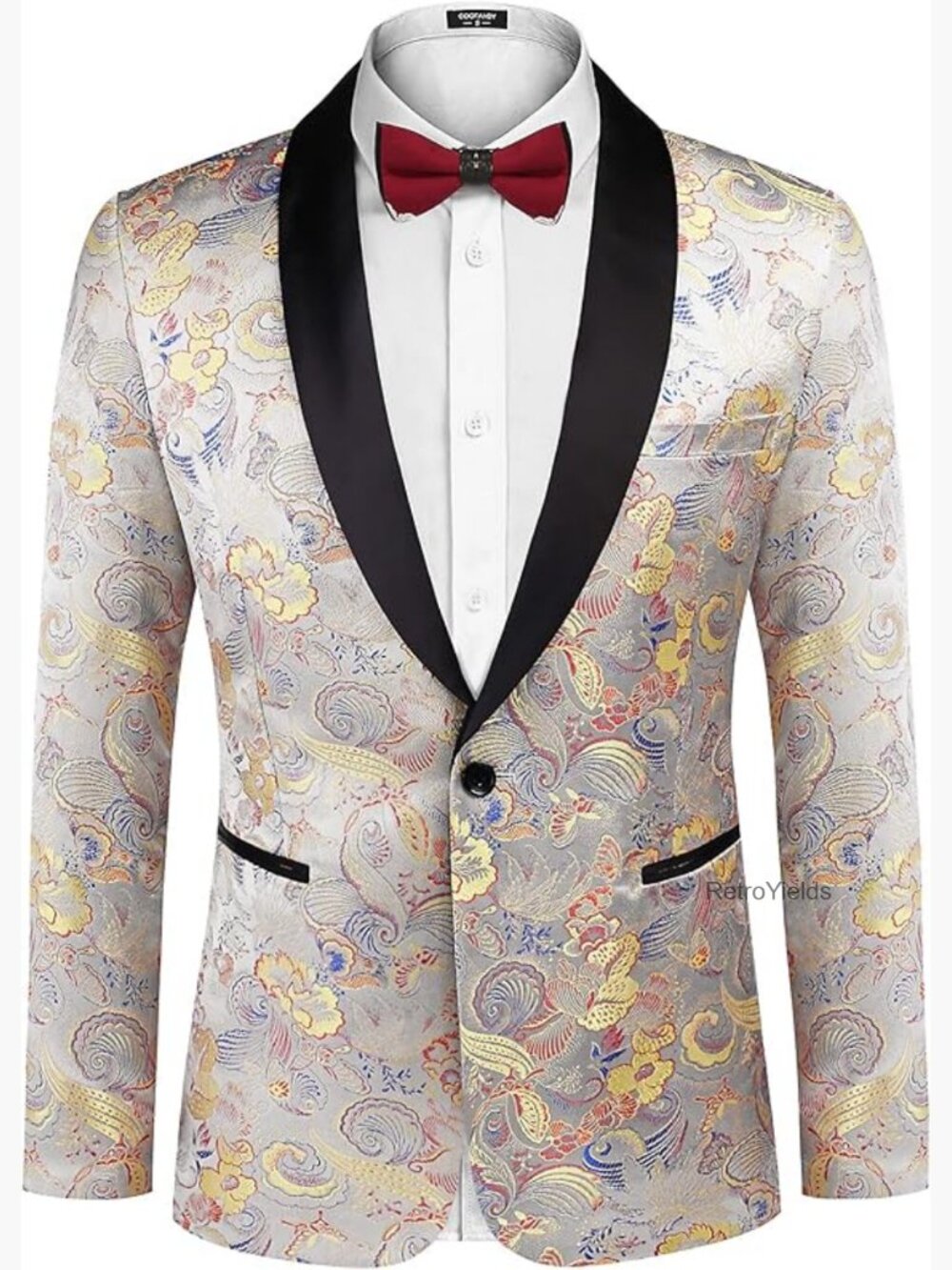 Floral Tuxedo Jacket Embroidered Shawl Lapel Blazer for Wedding